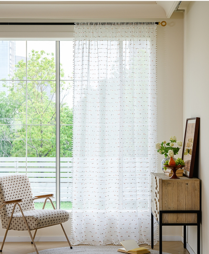 Rainbow Sheer Curtains With Lace Trim - Light Filtering Voile Window Drapes For Bedroom, Kitchen, Balcony - Candy Color Boho Room Decor_voghion.com