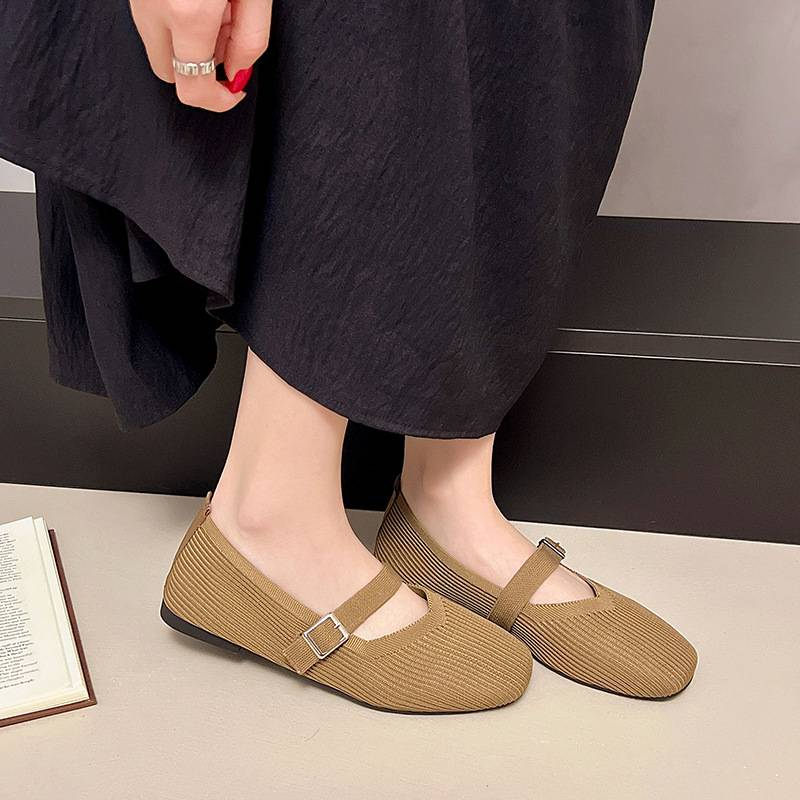 Täglich bequeme, schlichte und klassische einfarbige Flachstrickschuhe für Damen_voghion.com