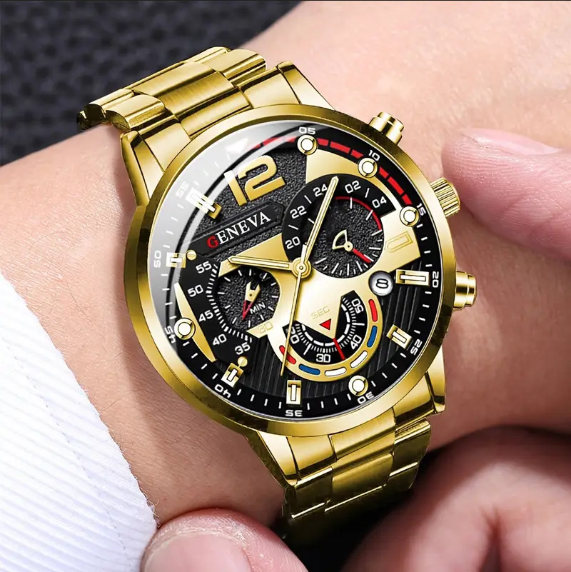 Men's Sports Quartz Watch - Stainless Steel Band, Luminous Hands, Calendar Display, Non-Mechanical Wristwatch For Boys & Men_voghion.com