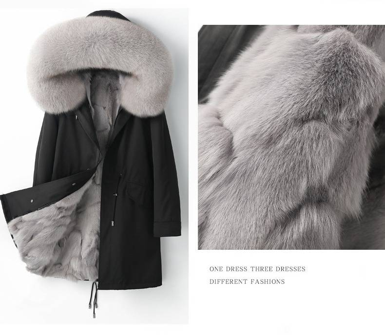 Parka de piel de zorro desmontable para hombre: abrigo de invierno con capucha y forro extraíble (M-6XL, corte entallado, cortavientos, cierre de cremallera)_voghion.com