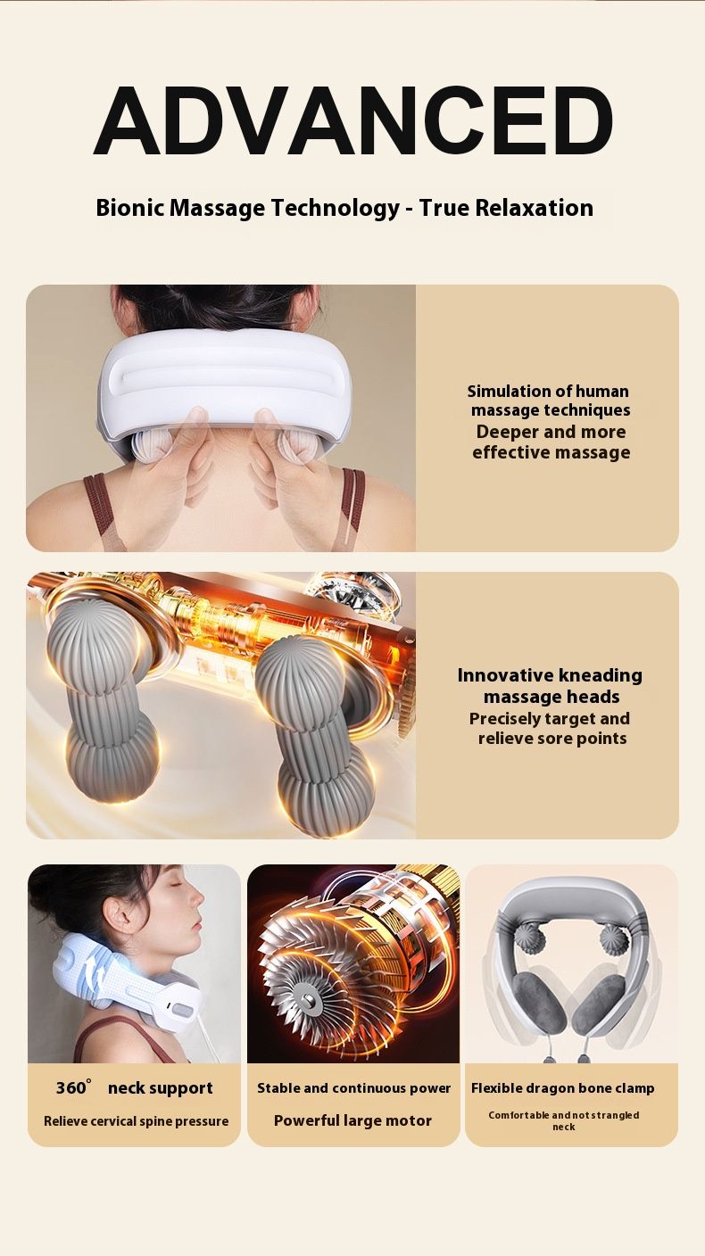 2-Node Electric Neck Massager – 5-Mode Shiatsu & Kneading Cervical Pillow With Heat, USB-Powered For Home/Office/Travel (Model H81, White)_voghion.com