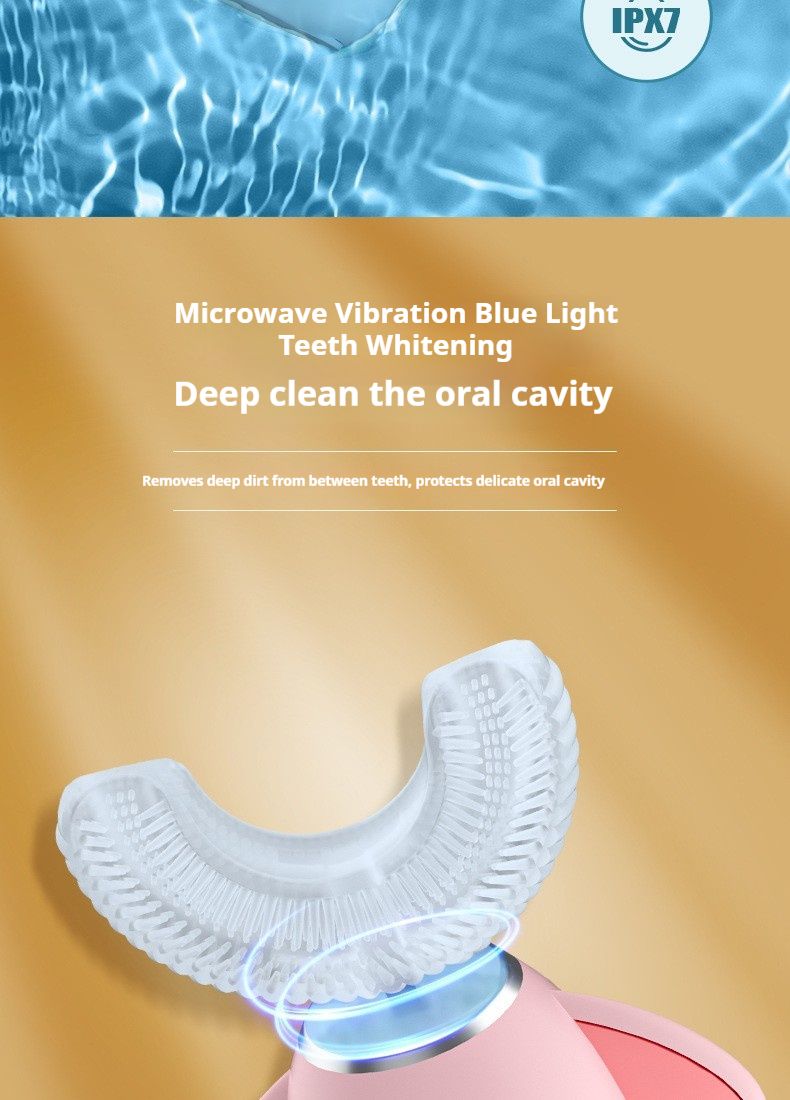 Cepillo de dientes eléctrico infantil en forma de U: 3 modos, limpieza de 360°, cerdas suaves de silicona, silencioso (36 dB), recargable, diseño de elefante (con pasta de dientes)_voghion.com