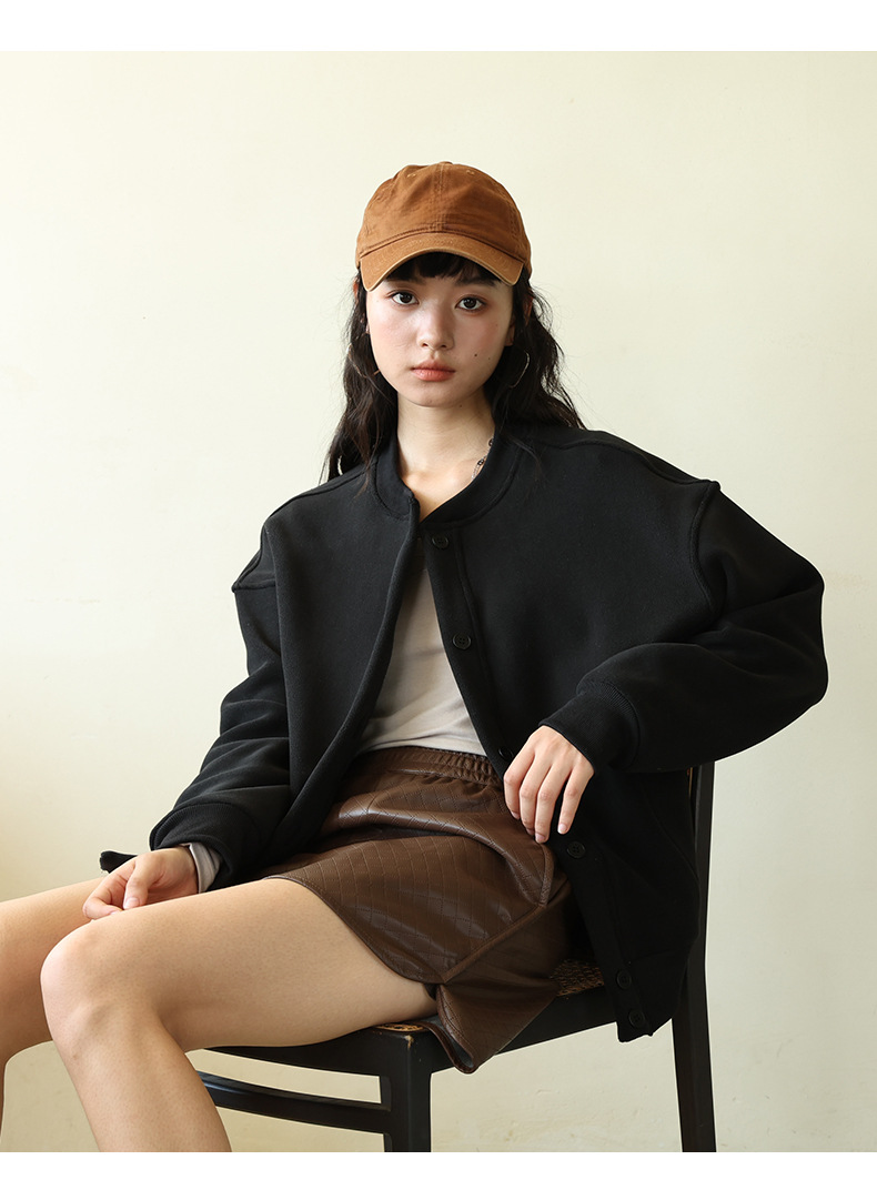 Autumn Winter Solid Color Fleece Button Cardigan Women Korean Style Warm Long Sleeve Top Versatile Slim Fit Casual_voghion.com