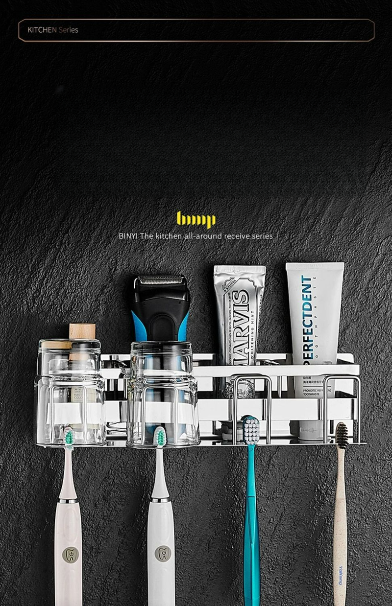 Portaspazzolino e dentifricio staccabile per bagno, supporto da parete senza foratura, in acciaio inox 304_voghion.com