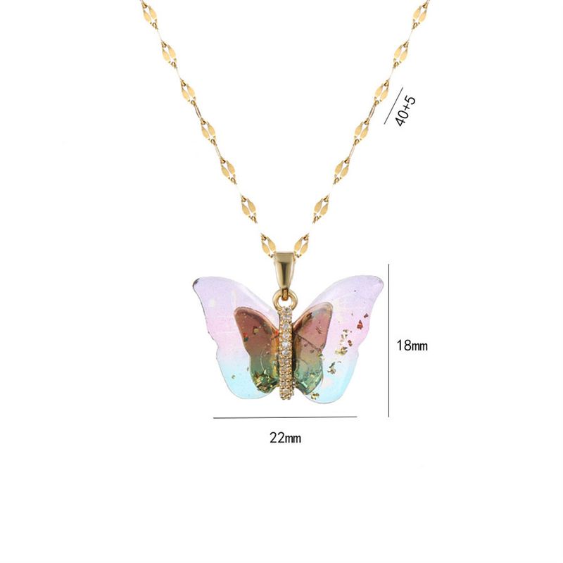 Vendita calda collana a forma di farfalla in stile coreano con colori sfumati per le donne, popolare ciondolo in cristallo di vetro, catena per clavicola_voghion.com
