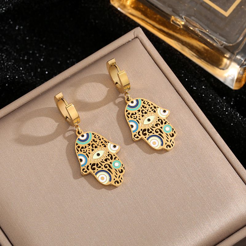 Collezione Mystic Eye - Set di gioielli con ciondolo a forma di palma dipinta in stile europeo e americano, in acciaio al titanio_voghion.com