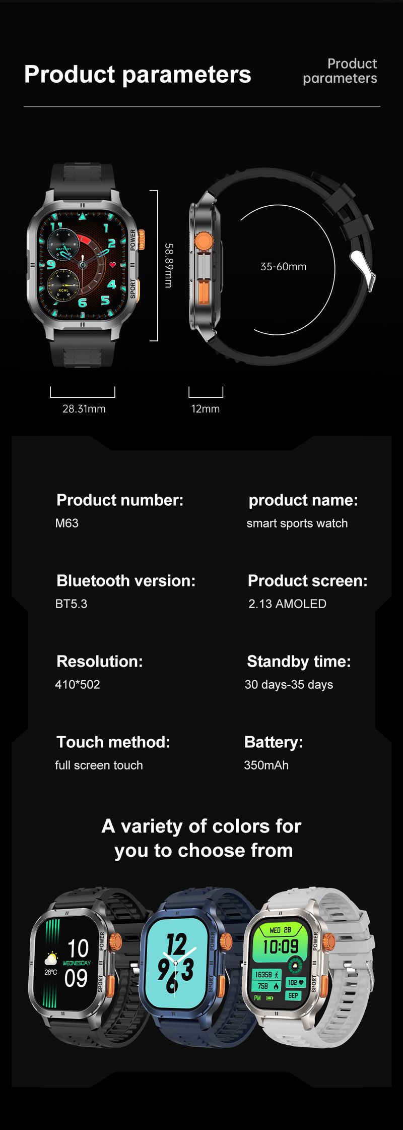 Det nye smartwatch understøtter Bluetooth-opkaldstilstandsdetektion, IP68 vandtæt firkantet HD AMOLED social underholdning_voghion.com