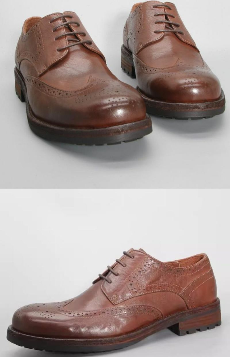 Stijlvolle lekvrije vee-goederen, gewassen paardrijschoenen voor heren, retro GOOD YEAR leren zool derbyschoenen_voghion.com