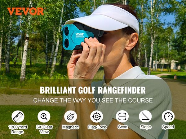 VEVOR Golf Rangefinder, 1300 Yards Laser Golfing Hunting Range Finder, 6X Magnification Distance Measuring, Golfing Accessory With External Magnet Mount, High-Precision Flag Lock, Slope, And Batteries_voghion.com