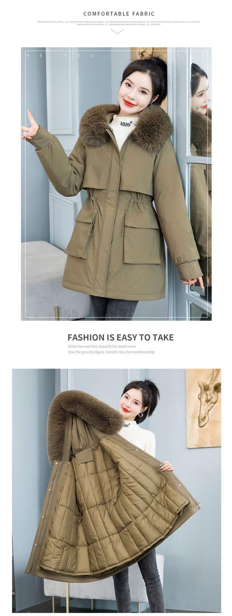 Damenbekleidung Abnehmbarer Winterparka mit Kapuze und Kunstpelzbesatz, warme Steppjacke für kleine bis große Größen, mittellange Puffer-Oberbekleidung_voghion.com