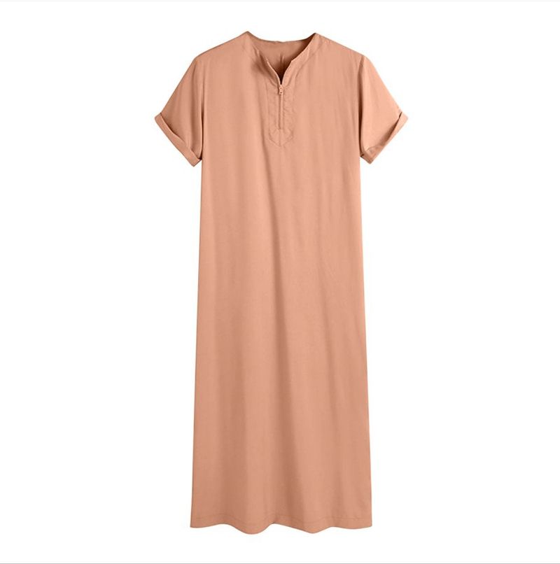 2025 Muslim Men Jubba Thobe Fixed Button Kimono Middle Robe Saudi Muslim Man Shirt Stand Collar Islamic Arab Kaftan Men Abayas_voghion.com