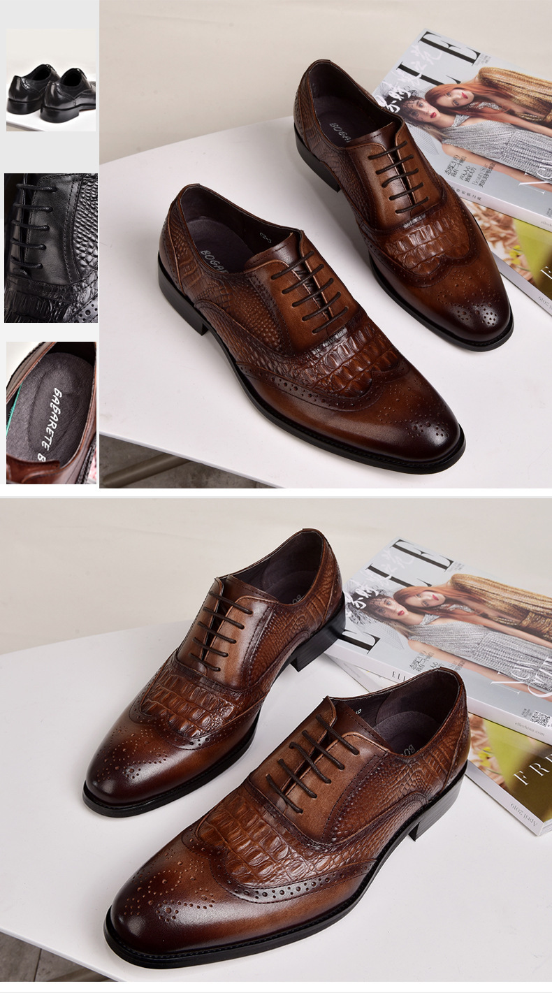 Orff Footwear Cross-border New Product 2023 Brock Oxford Mens Distressed Retro Leather Shoes Crocodile Pattern Leather Shoes Large Size_voghion.com