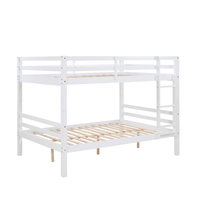 Full Over Full Bunk Bed With Thick Posts,Wooden Bunk Bed With High Guardrail And Ladder For Kids, Teens, Dorm Rooms, And Guest Rooms,No Box Spring Needed,White_voghion.com