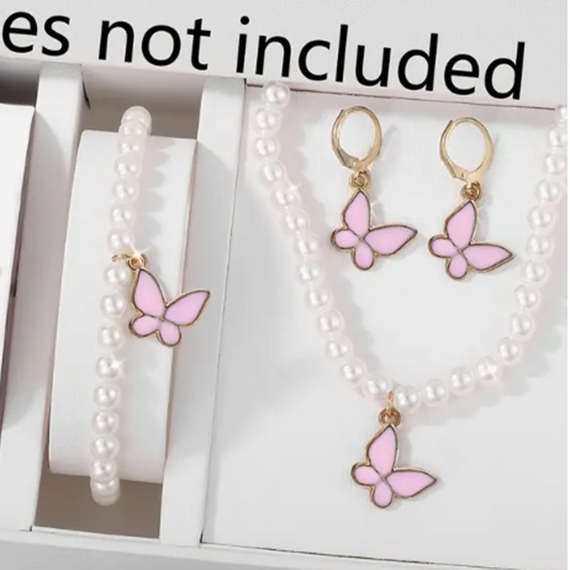 Completo di gioielli di perle, completo di collana, bracciale e orecchini a farfalla coordinati per ragazze_voghion.com