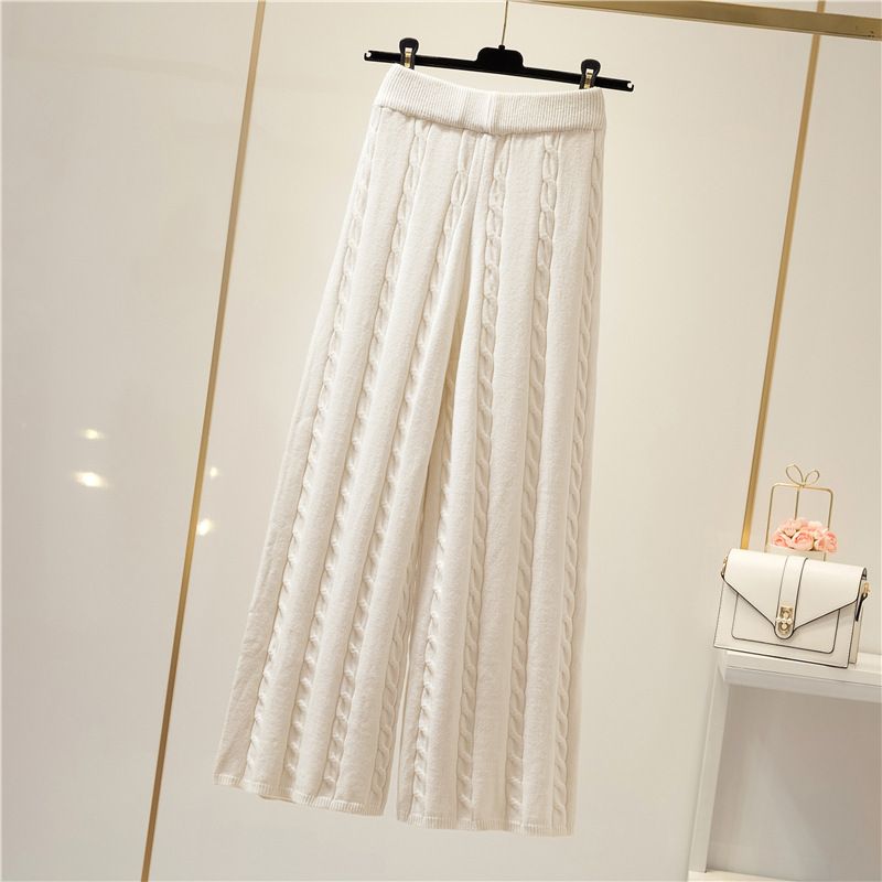 Vêtements pour femmes nouveaux costumes pour femmes gilet épais col haut pull tricoté pantalon large costume trois pièces automne et hiver_voghion.com