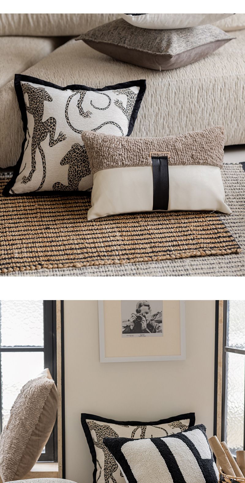 Moderne einfache schwarz und weiß kissenbezug wohnzimmer sofa hohe grade rückenlehne modell zimmer leopard jacquard kissen abdeckung großhandel_voghion.com