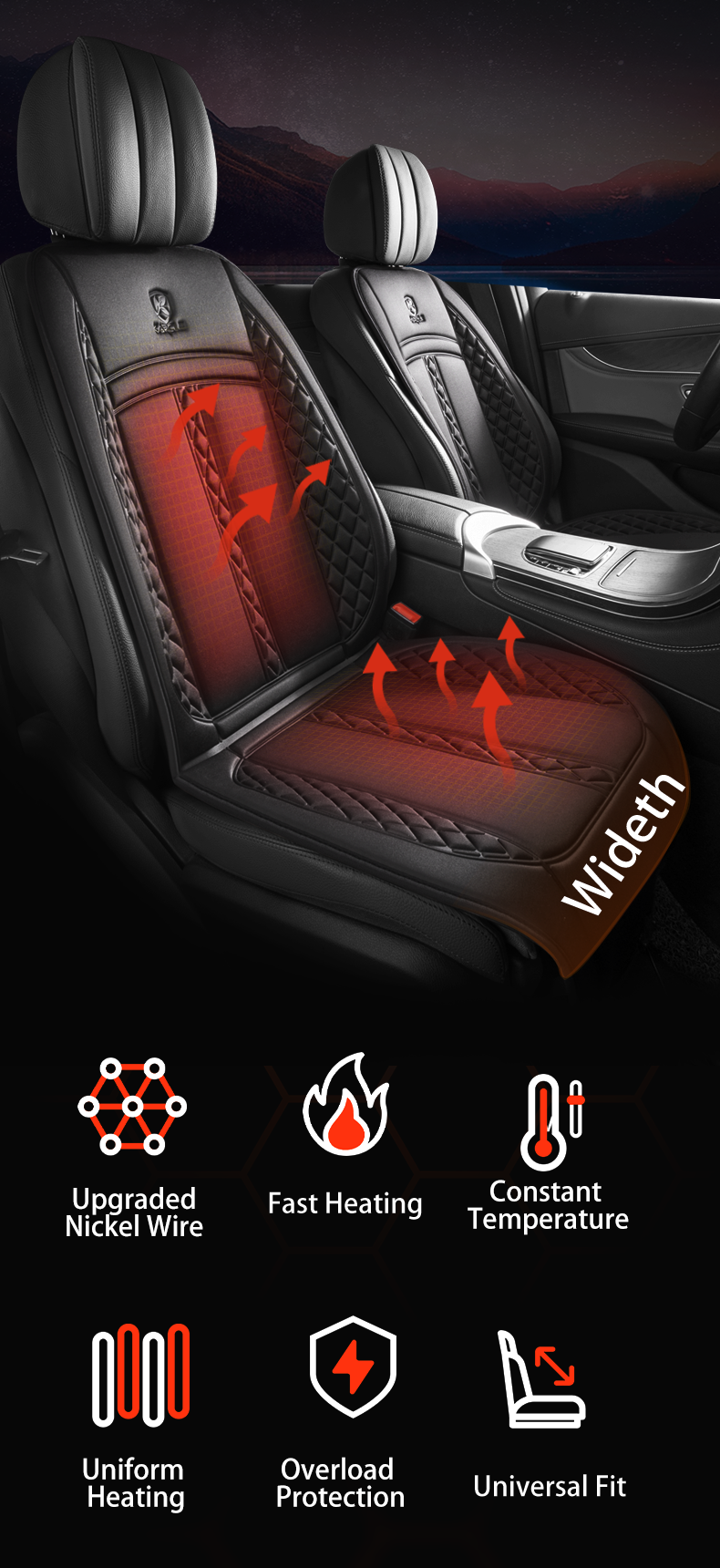 Universal 12V Heating Pad Soft Heated Cover Upgraded Wideth Warm Winter Seat Protector Car Accessories_voghion.com