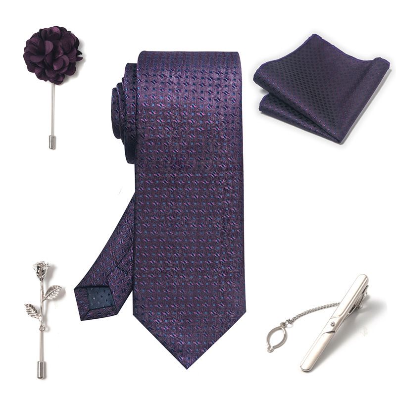 Set da uomo alla moda in tinta unita a righe con anacardi, confezione regalo da 6 pezzi, set con corsetto con fermacravatta e sciarpa quadrata_voghion.com