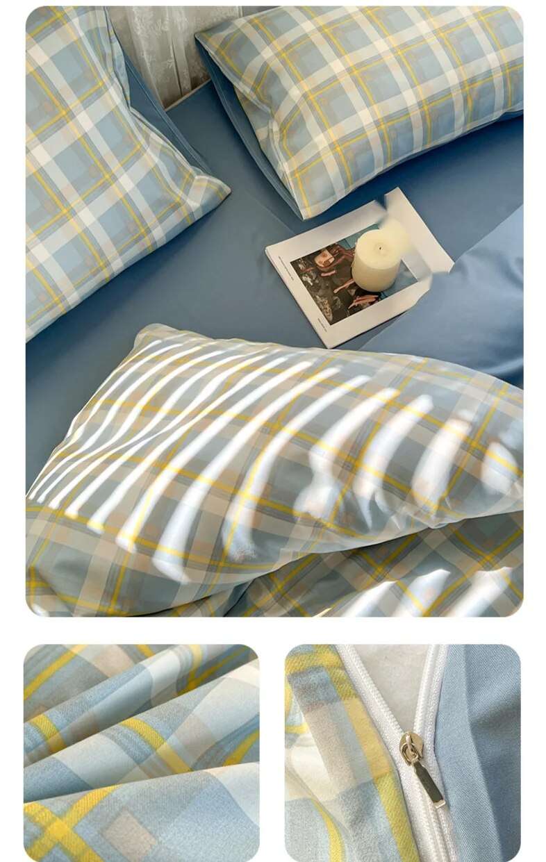 Set da quattro pezzi in cotone lavato con fibra chimica, copripiumino opaco interno, set da tre pezzi di biancheria da letto per la casa del dormitorio_voghion.com