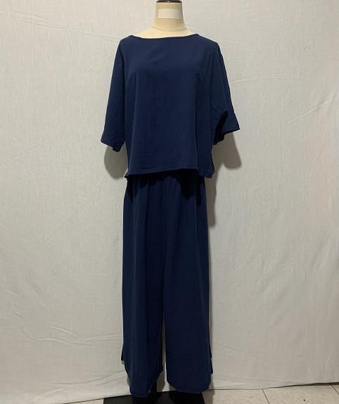 Damen große Größe Anzug Leinen Freizeit lose einfarbig Anzug zweiteiliger Anzug_voghion.com