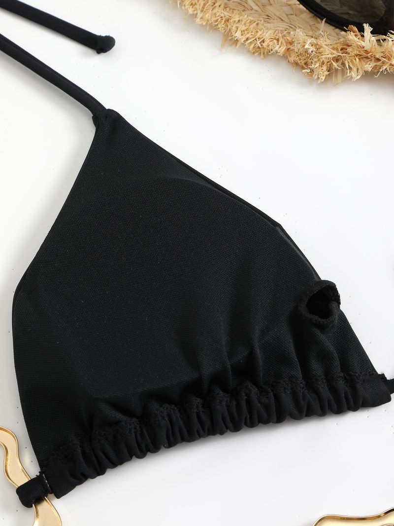 2024 Novo Biquíni Sexy Cor Sólida Lace Up Split Maiô Feminino_voghion.com