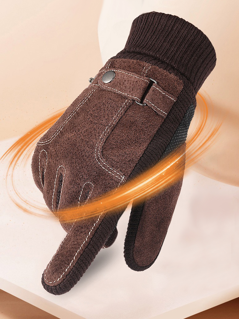 Winter-Schweinsleder, winddicht, warm, Motorrad-Fleece, Ski, Radfahren, kalte Lederhandschuhe für Herren_voghion.com