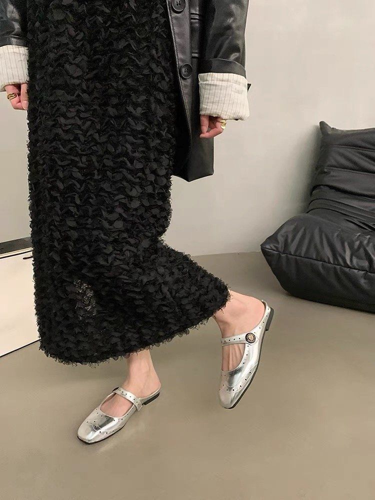 Új Felsőruházat Félpapucs Női Cipők Puha Talpú Puha Felületű Bebújós Ezüst Mary Jane Cipők_voghion.com