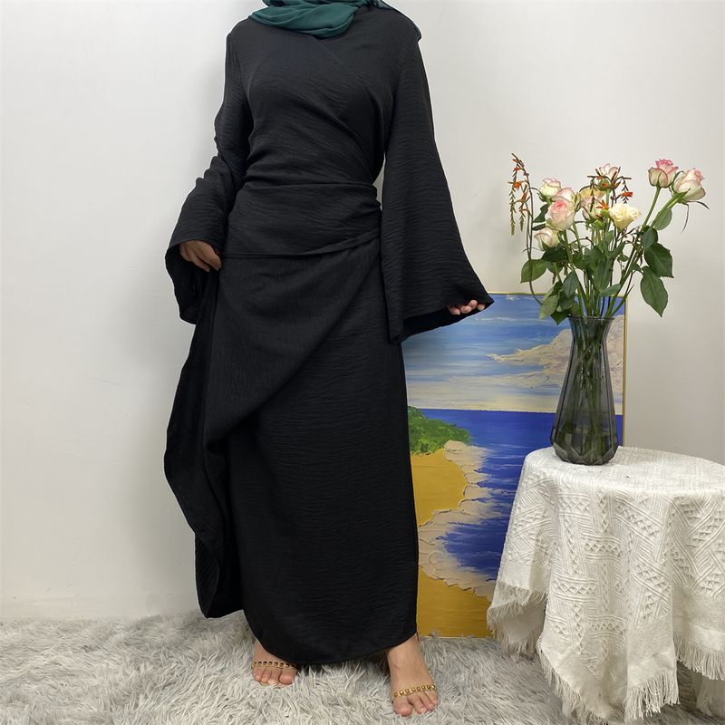 Abiti lunghi da donna in lino per le feste, abaya, musulmani, Ramadan, per l'Eid, caftano marocchino, abito nero, jalabiya, tinta unita_voghion.com