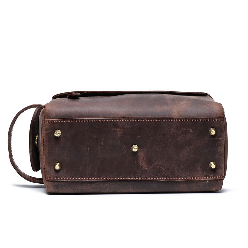 Retro multi-functional leather handbag for men's makeup bag, large capacity crazy horse skin toiletries storage bag_voghion.com