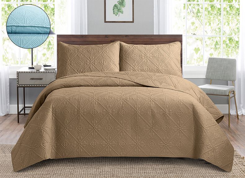 Quilted Bedspread Set 3-Piece Ultrasonic Embossed Reversible Cover With Cotton Filling Machine Washable Luxury Bedding_voghion.com