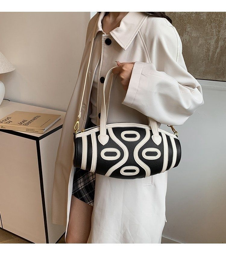 Tianzhu Women, borsa a tracolla in stile etnico, da donna, a tracolla singola per uscire, blocco di colore bianco e nero_voghion.com
