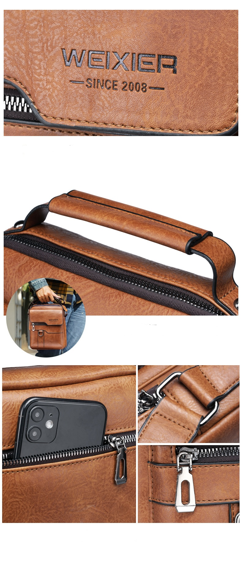 Cross-body bag men's single shoulder bag retro vertical style hand-held business man's bag casual man's bag shoulder bag_voghion.com