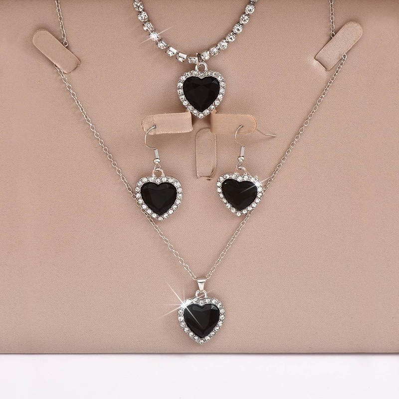 Mode und Luxus voller Strass Kristall Schmuck Set Ozean Herz 3 Stück Halskette Ohrringe Armband_voghion.com