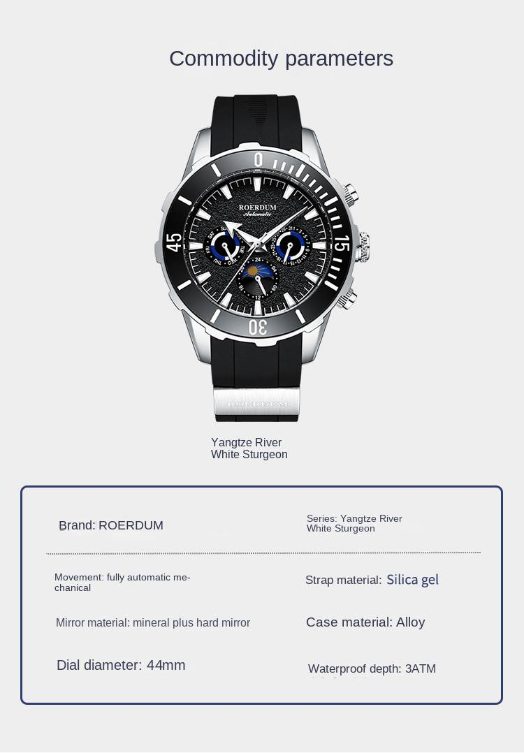 Reloj ROERDUM Yangtze River White Series - R8915 - Esfera negra hueca para hombre_voghion.com