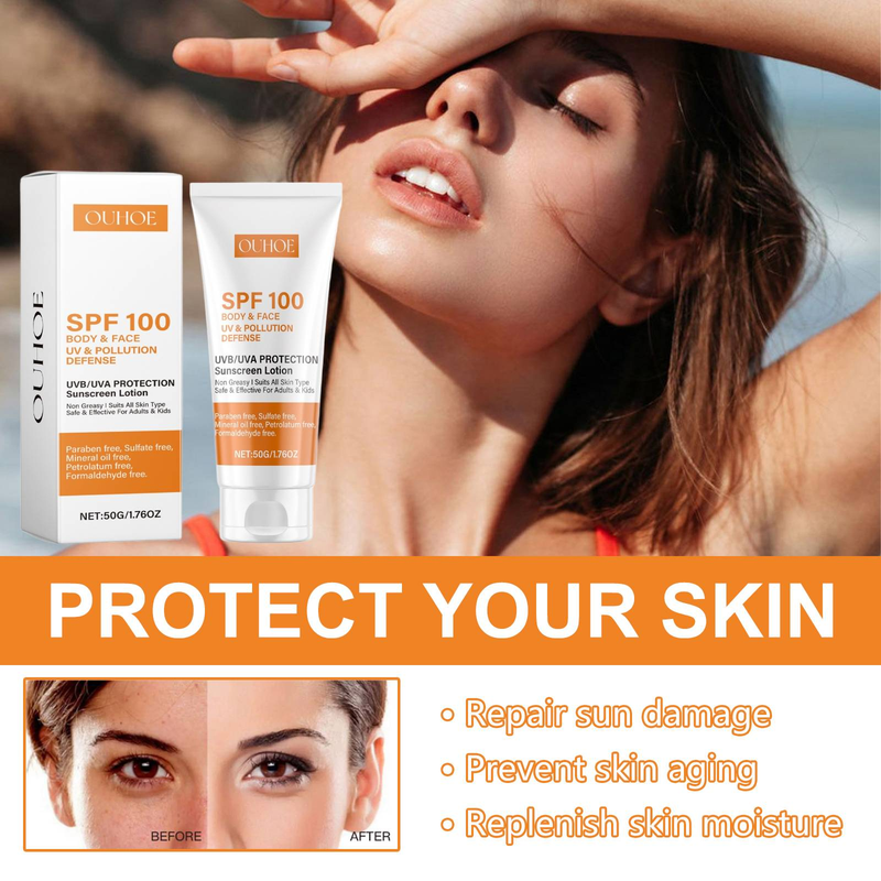 OUHOE Ansiktsskyddande lotion Milt skydd UV-reparation Solbränna Anti-rynkor Klar skyddskräm_voghion.com