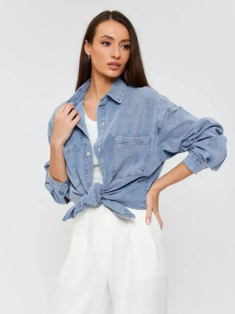 Jeanshemd in Übergröße – Übergroßes, lässiges Chambray-Oberteil mit Knopfleiste für Damen, leichte, locker sitzende Jeansjacke für Damen_voghion.com