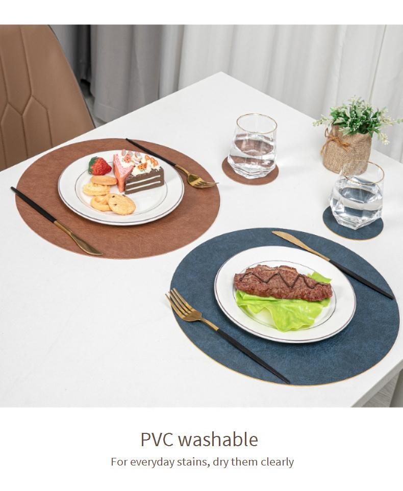 Set de table vintage en cuir – Dessous de verre ronds double face en cuir de vache, imperméables et résistants à la chaleur, pour table à manger (lot de 4 marron/noir)_voghion.com
