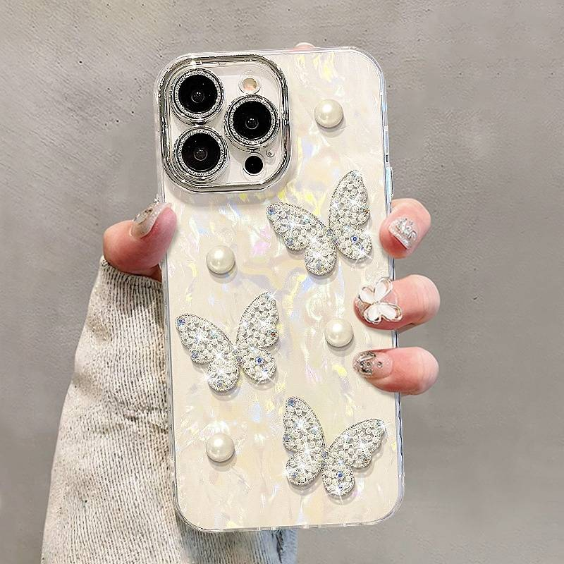 Mirror Bracelet Phone Case For IPhone 16/15/14/13/12/11 Pro Max – Luxury Cat Pearl Design, Shockproof With Detachable Chain, Girls’ Fashion Accessory_voghion.com