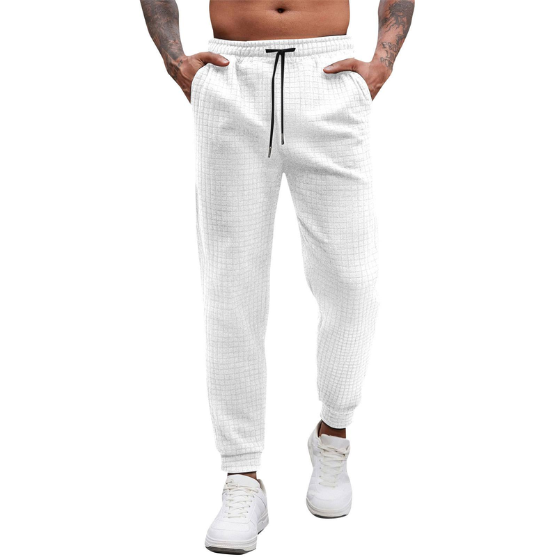Men's Waffle Knit Jogger Pants - Breathable Stretch Casual Trousers For Sports & Lounge, Solid Colors (Navy/Black/Gray/White/Khaki/Olive) S-XXXL_voghion.com