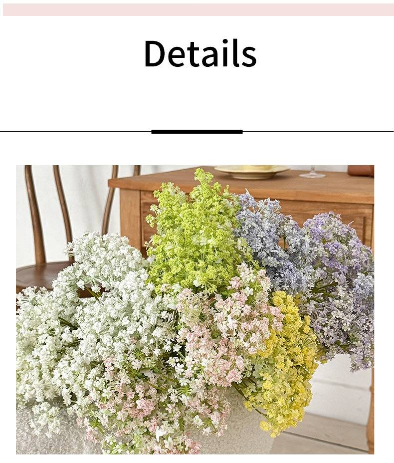 Tiges de fleurs en mousse et dentelle élégantes – Compositions florales artificielles de 90 cm pour décoration de mariage, décoration d'intérieur et accessoires de photographie. Bleu, vert, violet._voghion.com