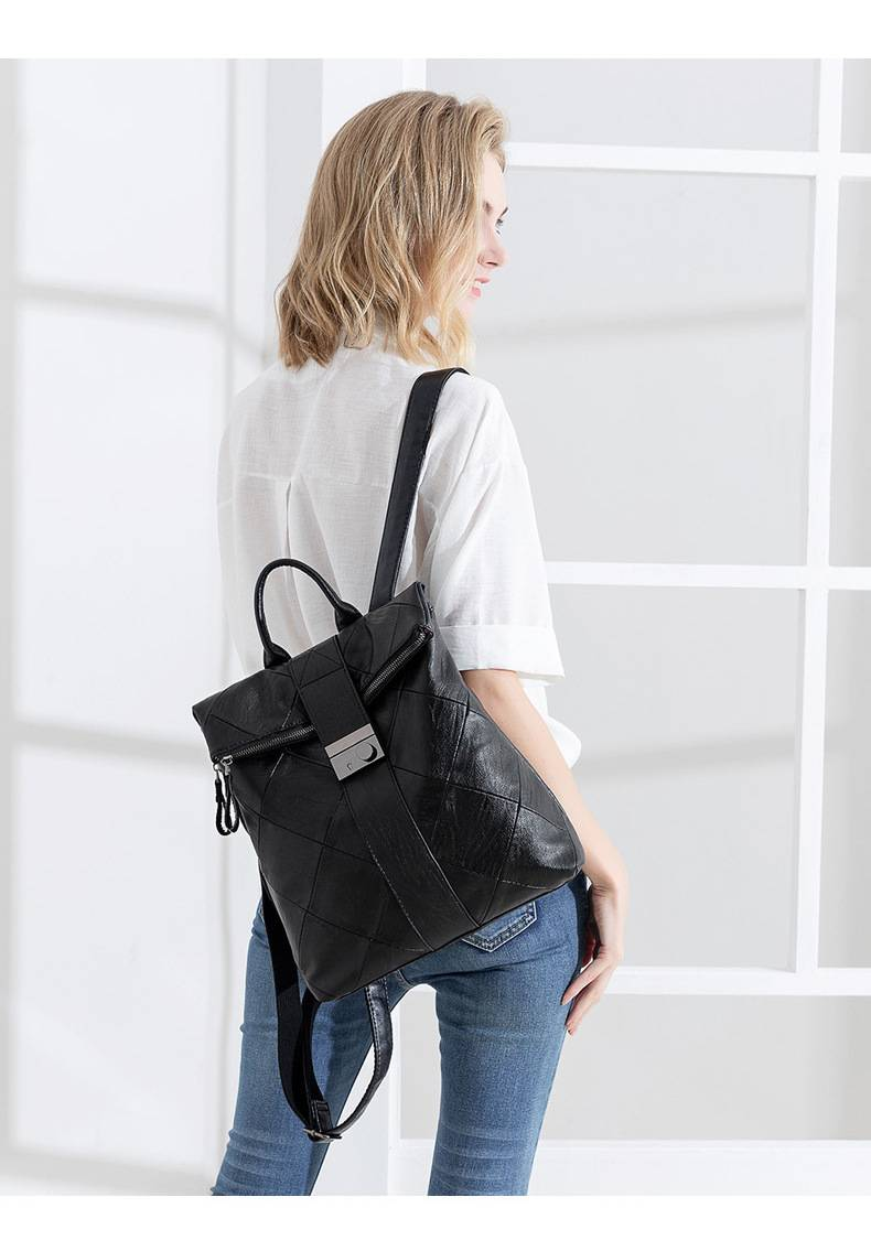 Women's Fashion Soft Skin Backpack For Travel, Anti-theft Pieced Together Design, Book Bag, Sling Bag, Trend In 2025_voghion.com