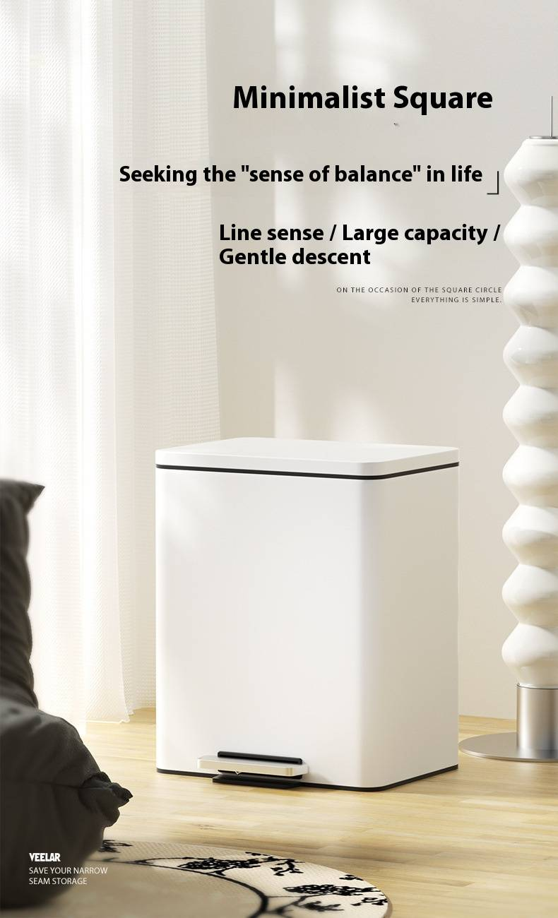 Pattumiera in acciaio inox con coperchio, bianco crema, capacità 12 litri, design a pedale per cucina e soggiorno._voghion.com