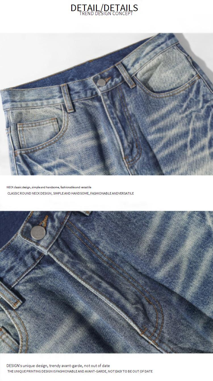 Men's Retro Flared Jeans | Lightning Wash Distressed Denim Pants | Relaxed Straight-to-Bootcut Fit For Streetwear & Casual Style_voghion.com