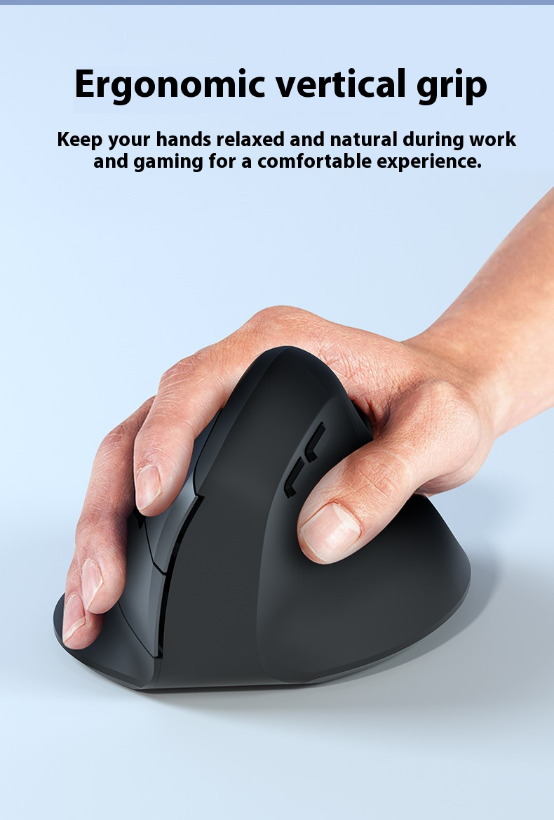 Mouse wireless ergonomico - Bluetooth e doppia modalità 2.4G, 1600 DPI, 6 pulsanti, scorrimento in 4 direzioni, ricaricabile tramite USB (nero/grigio/verde/blu/rosso)_voghion.com