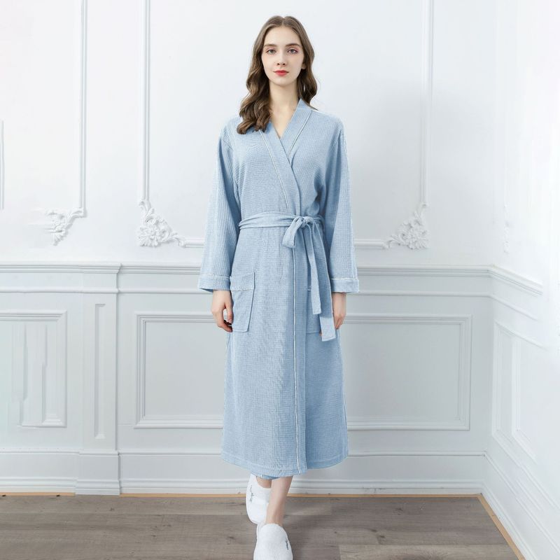 Unisex Japanese Kimono Robe - Long Sleeve Waffle Weave Bathrobe For Women & Men, Lightweight & Absorbent, Perfect For Spa, Lounge & Sleep_voghion.com