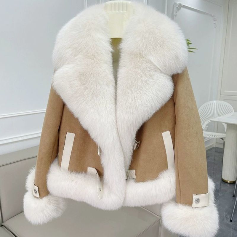 "Kunstpelzbesetzte Pufferjacke – Gesteppter Kurzmantel mit V-Ausschnitt (S-XL, Beige/Khaki/Pink/Matcha)"_voghion.com