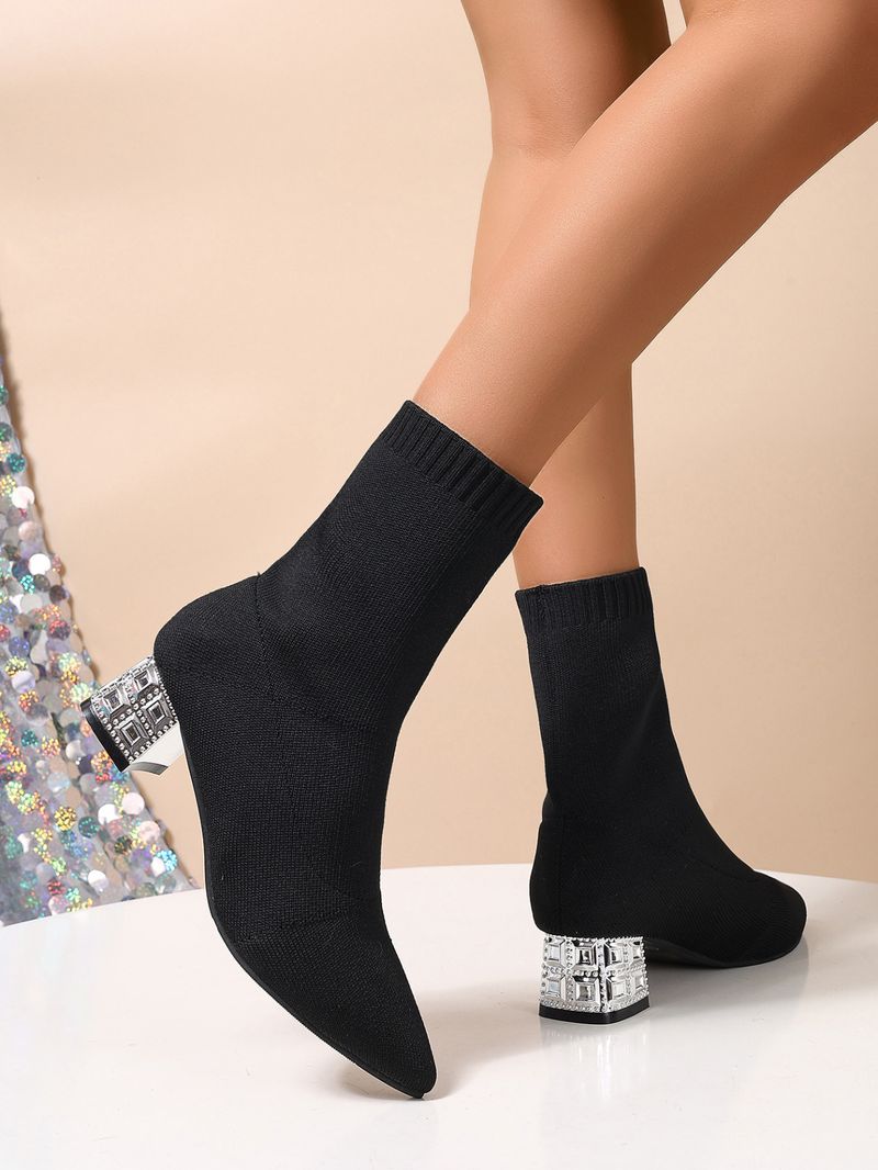 Neue modische Stiefel 2025: Große, schmale Damenstiefel mit mittelhohem Absatz, Winterstiefel, gestrickt, spitz, atmungsaktiv und elastisch_voghion.com