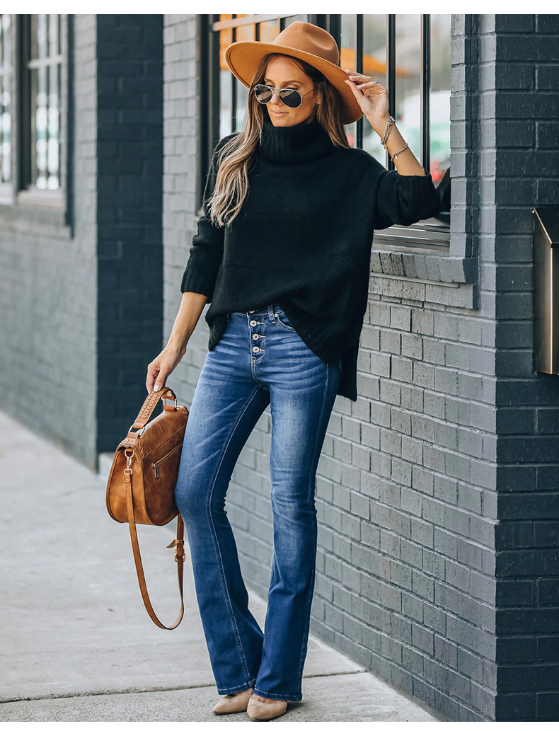Damkläder Nyheter Fristående Stretchiga Slim Utsvängda Denimbyxor för Dam Superheta_voghion.com