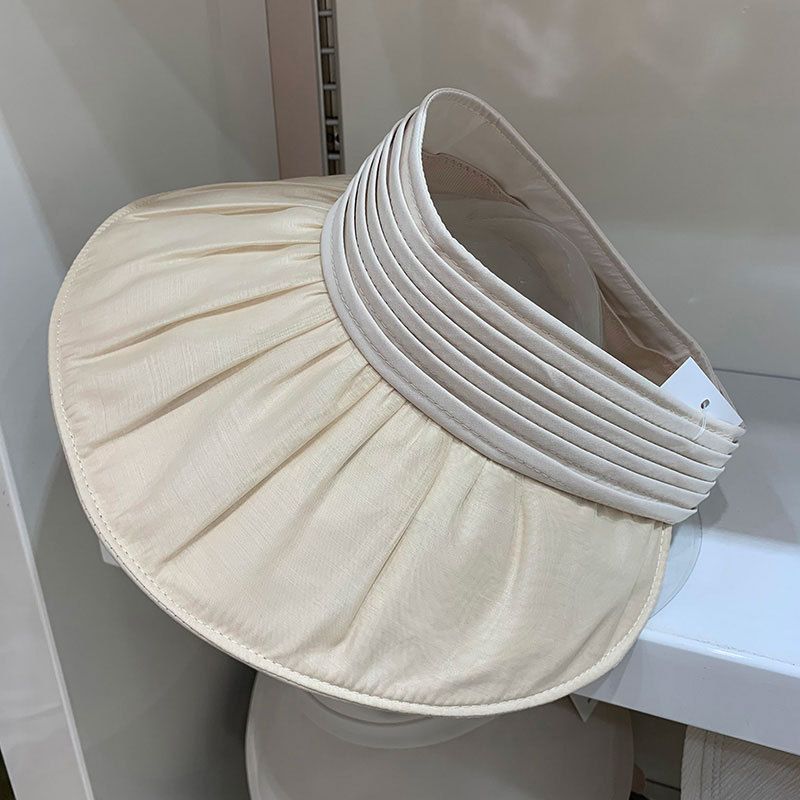 Summer Seersucker Pleated Sun Protection Sun Hat Women's Hat UV Protection Foldable Versatile Elegant Empty Top Sun Hat_voghion.com