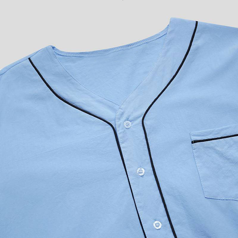 2025 Frühling Muslimischen Mittellangen Lose Feste Pyjamas männer Homewear Nachtwäsche Farbe Block_voghion.com